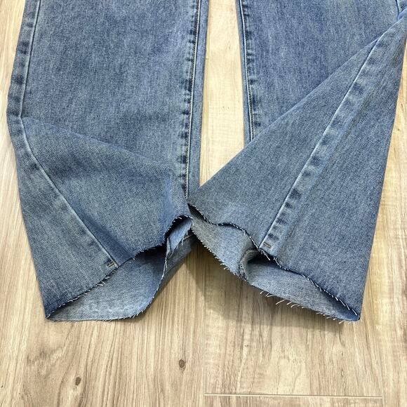 PrettyLittleThing Blue High Rise Straight Leg Jeans Raw Hem Size Tall 10 - Picture 8 of 11